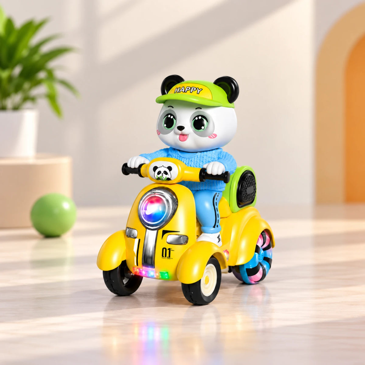 Panda Stunt Four-Wheeler Toy – 360° Rotating Light & Music Ride-On