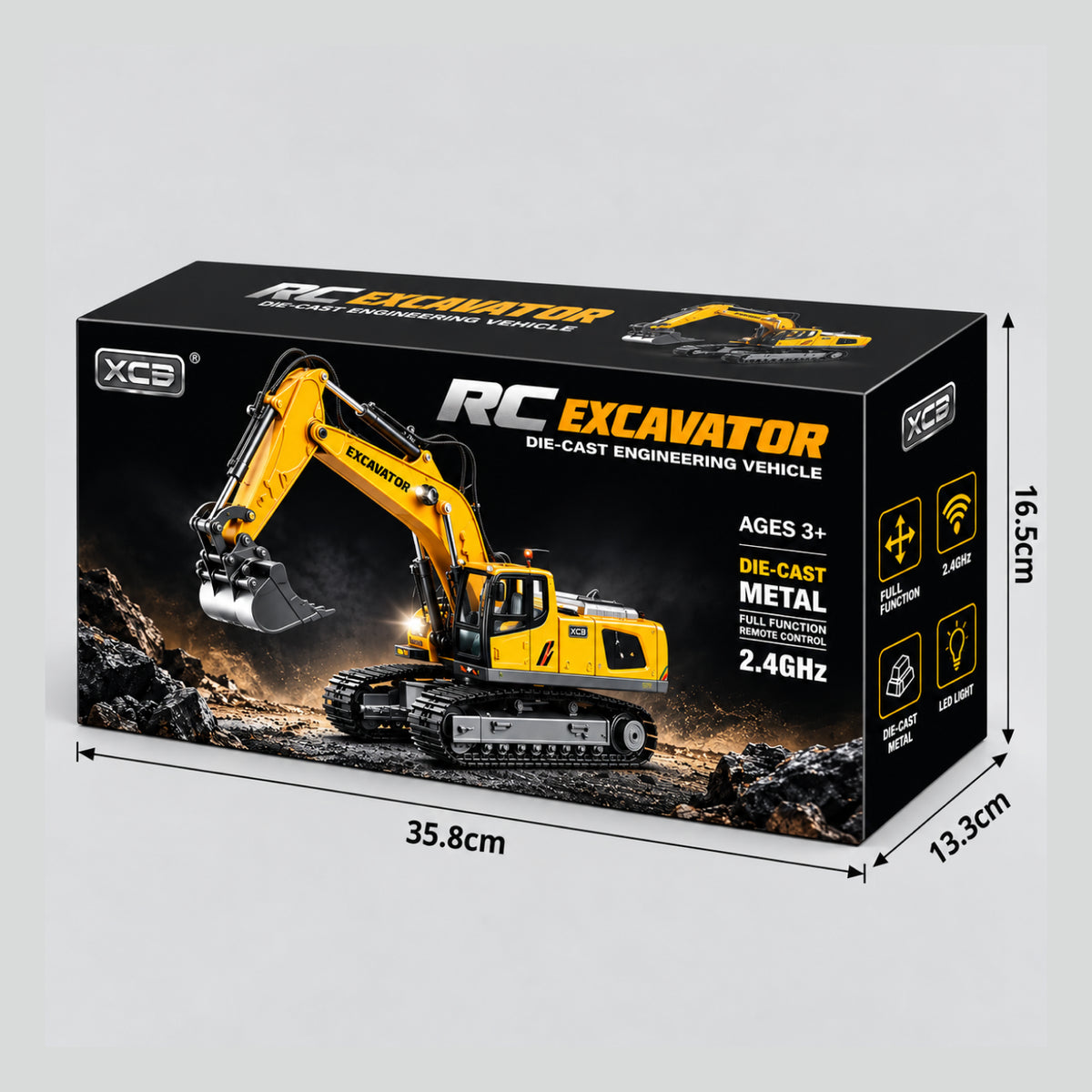 RC Excavator – 1:20 Scale Die-Cast Metal Remote Control Construction Vehicle