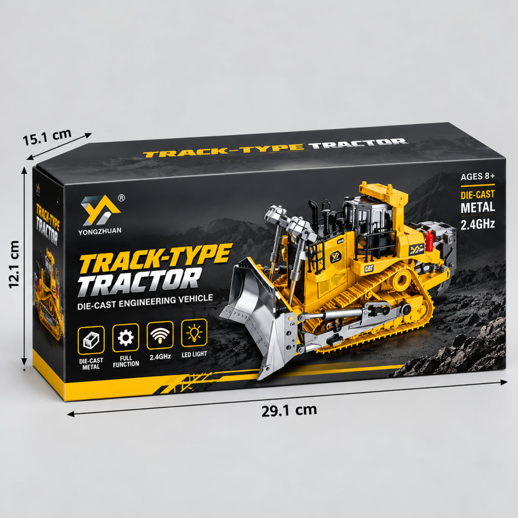 RC Track-Type Tractor – 2.4GHz Remote Control Bulldozer with Die-Cast Alloy Parts