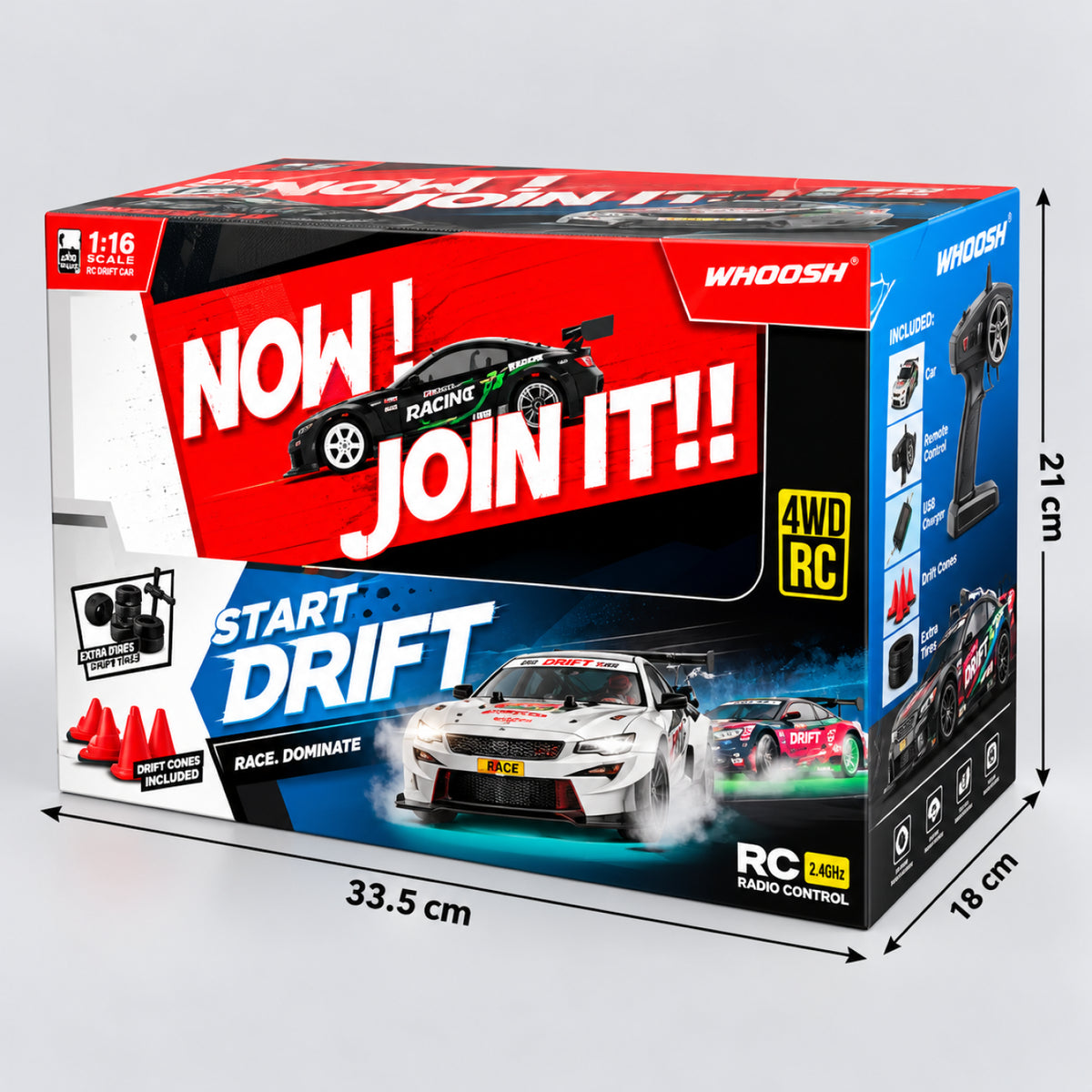 RC Drift Racing Car – 1:16 Scale 4WD Remote Control Sports Car with Neon Lights