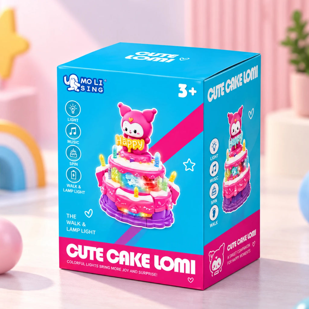 Dazzling Lomi Cute Cake Toy – Spinning Light & Music Dancing Toy