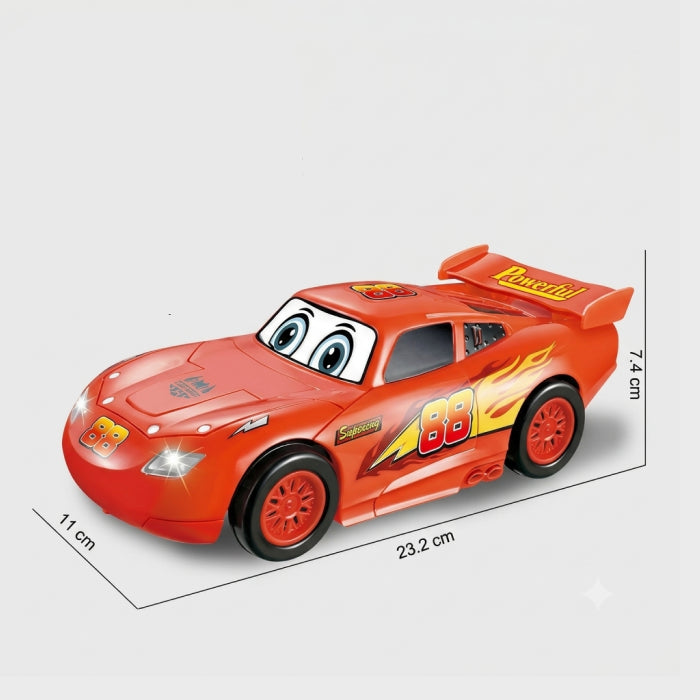 Transforming Race Car Robot Toy – 2-in-1 Musical Light-Up Stunt Car
