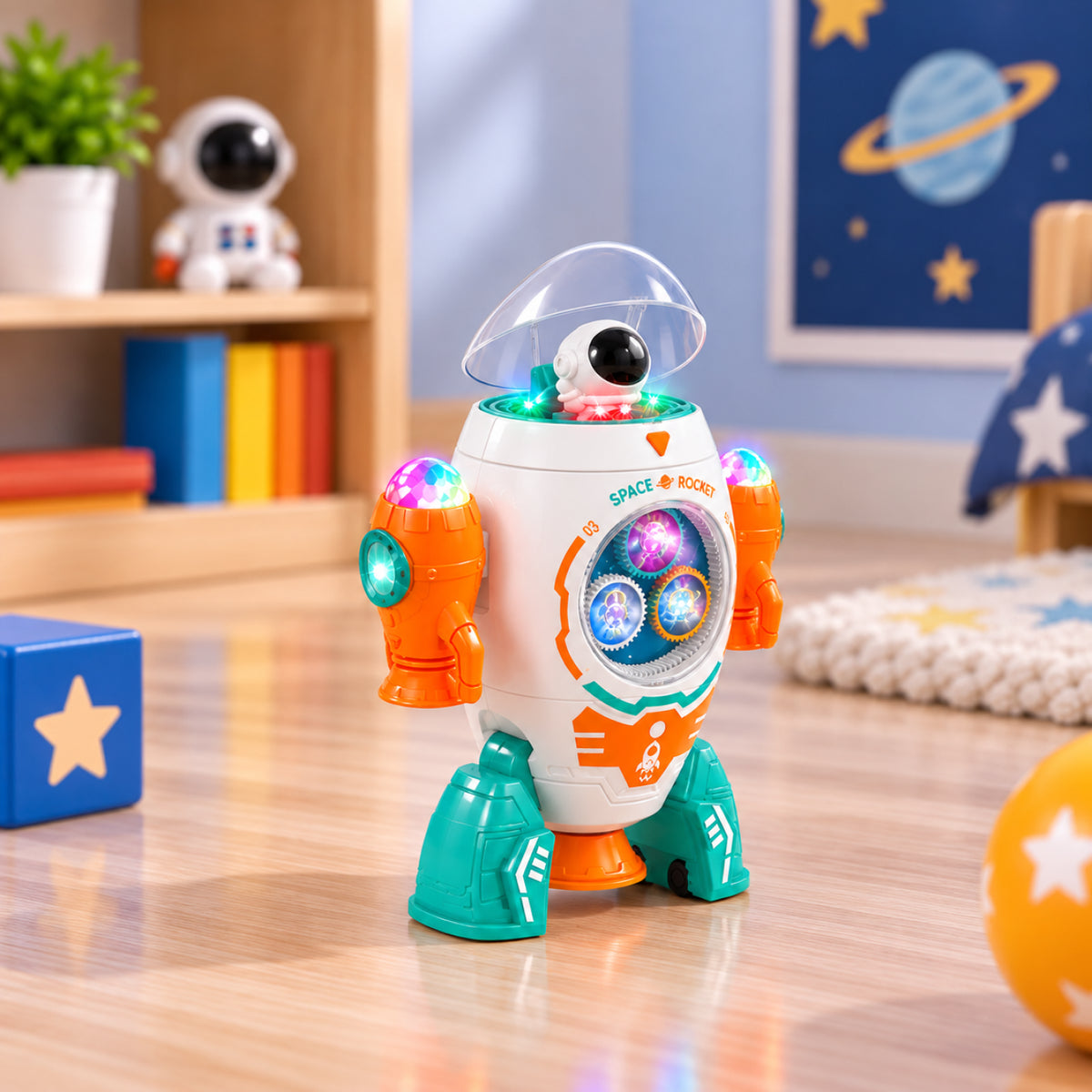 Space Rocket – 360° Rotating Musical Light-Up Toy