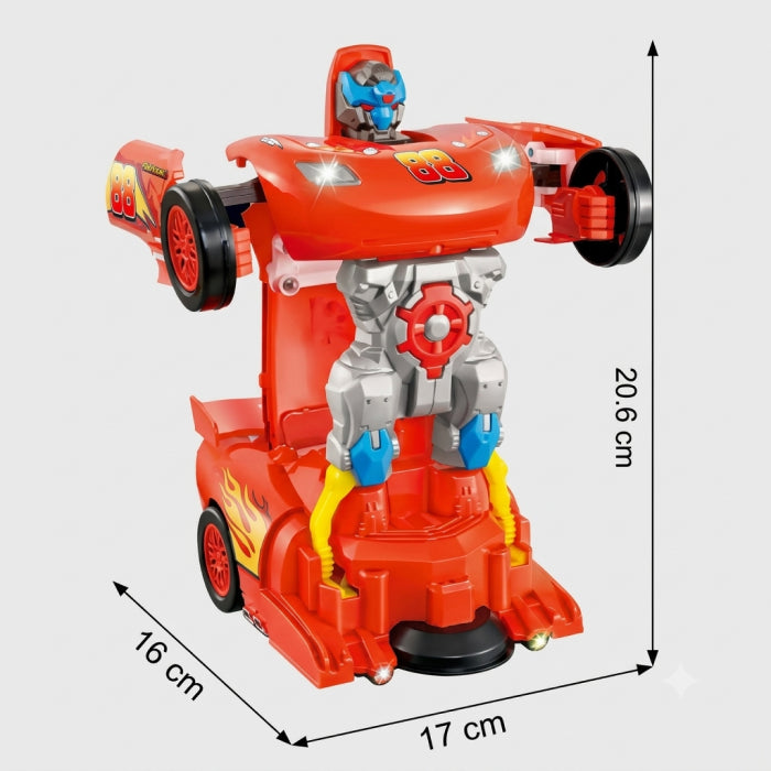 Transforming Race Car Robot Toy – 2-in-1 Musical Light-Up Stunt Car