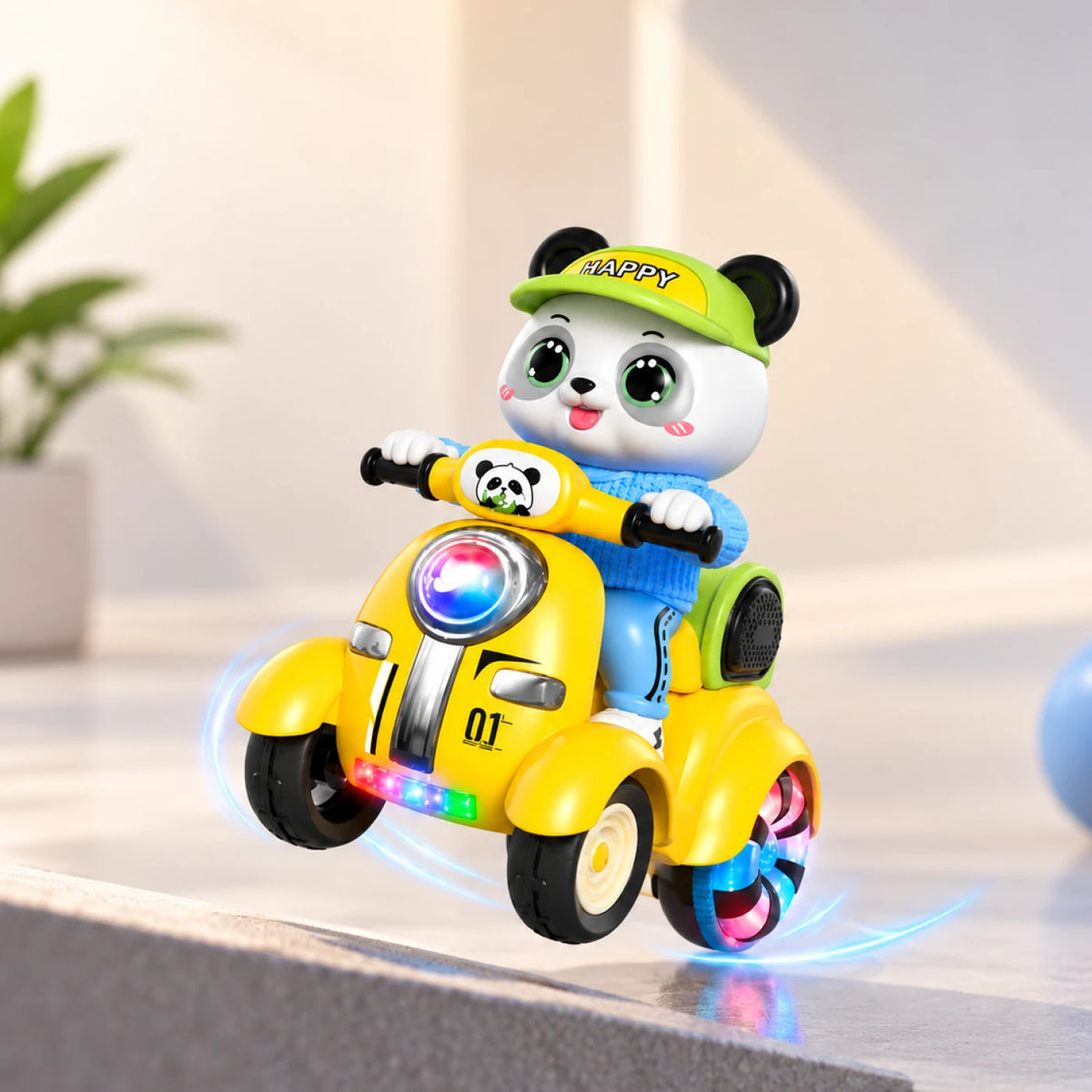 Panda Stunt Four-Wheeler Toy – 360° Rotating Light & Music Ride-On