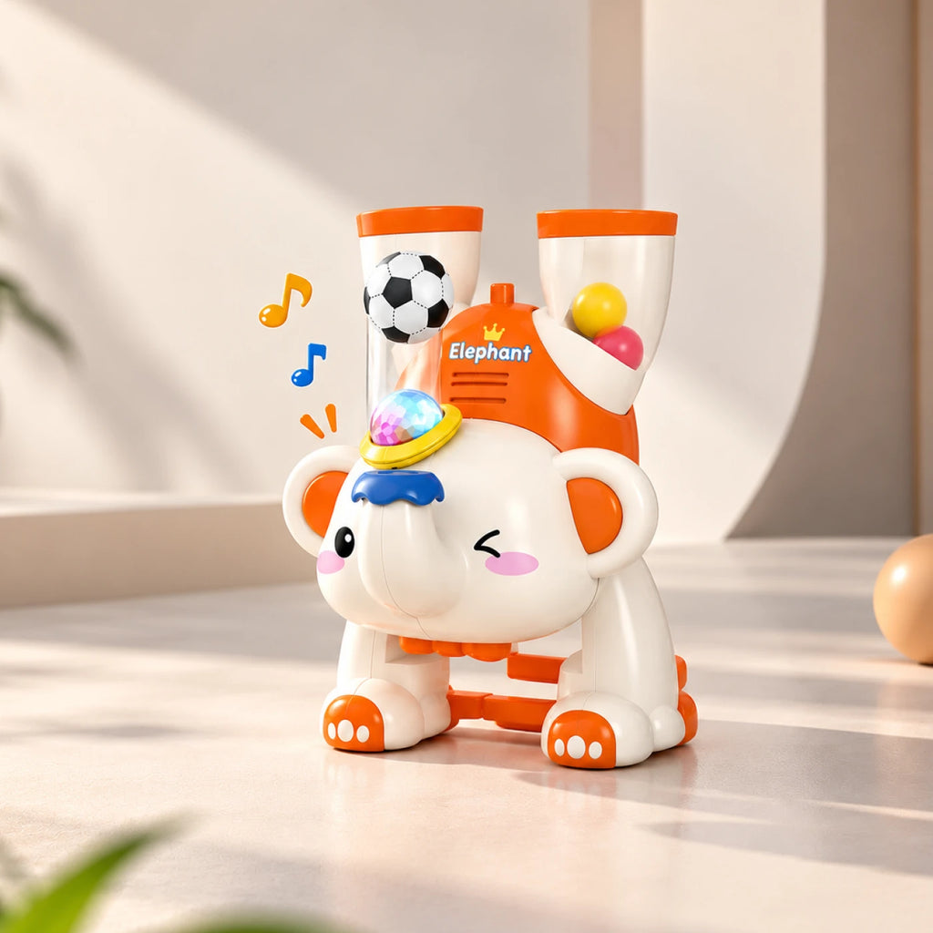 Elephant Musician – Upside-Down Walking Musical Toy with Floating Air-Blow Ball