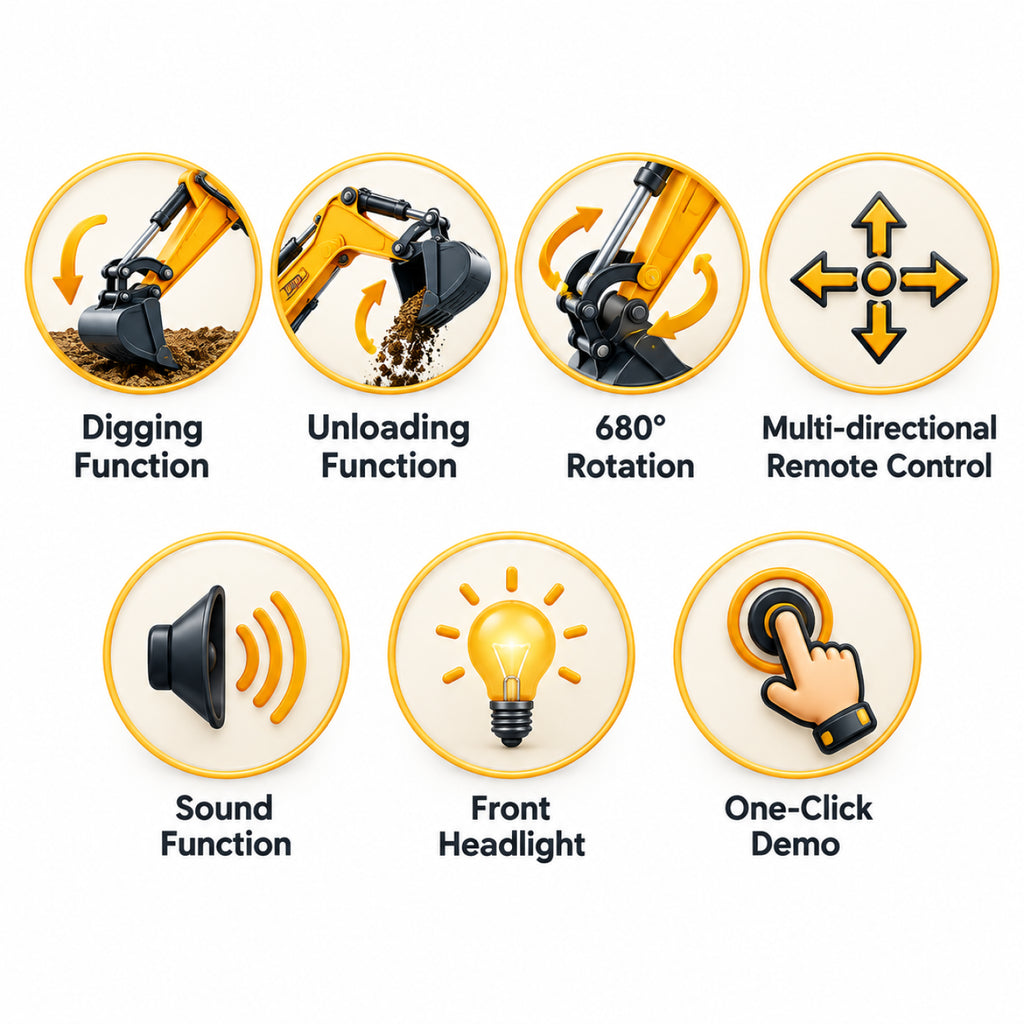RC Excavator – 1:20 Scale Die-Cast Metal Remote Control Construction Vehicle