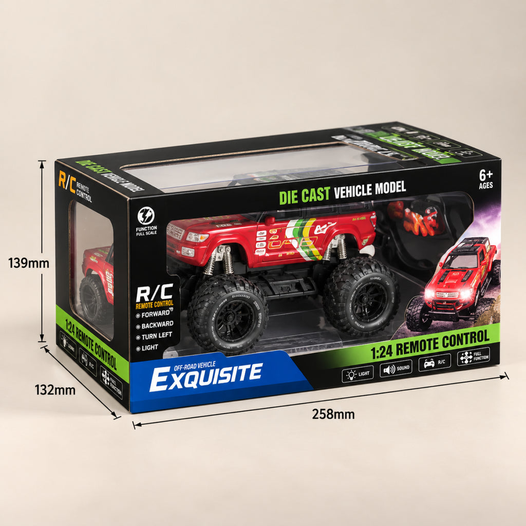 RC Off-Road Racing SUV – 1:24 Scale Remote Control Monster Jeep with LED Lights & Smoke Effect
