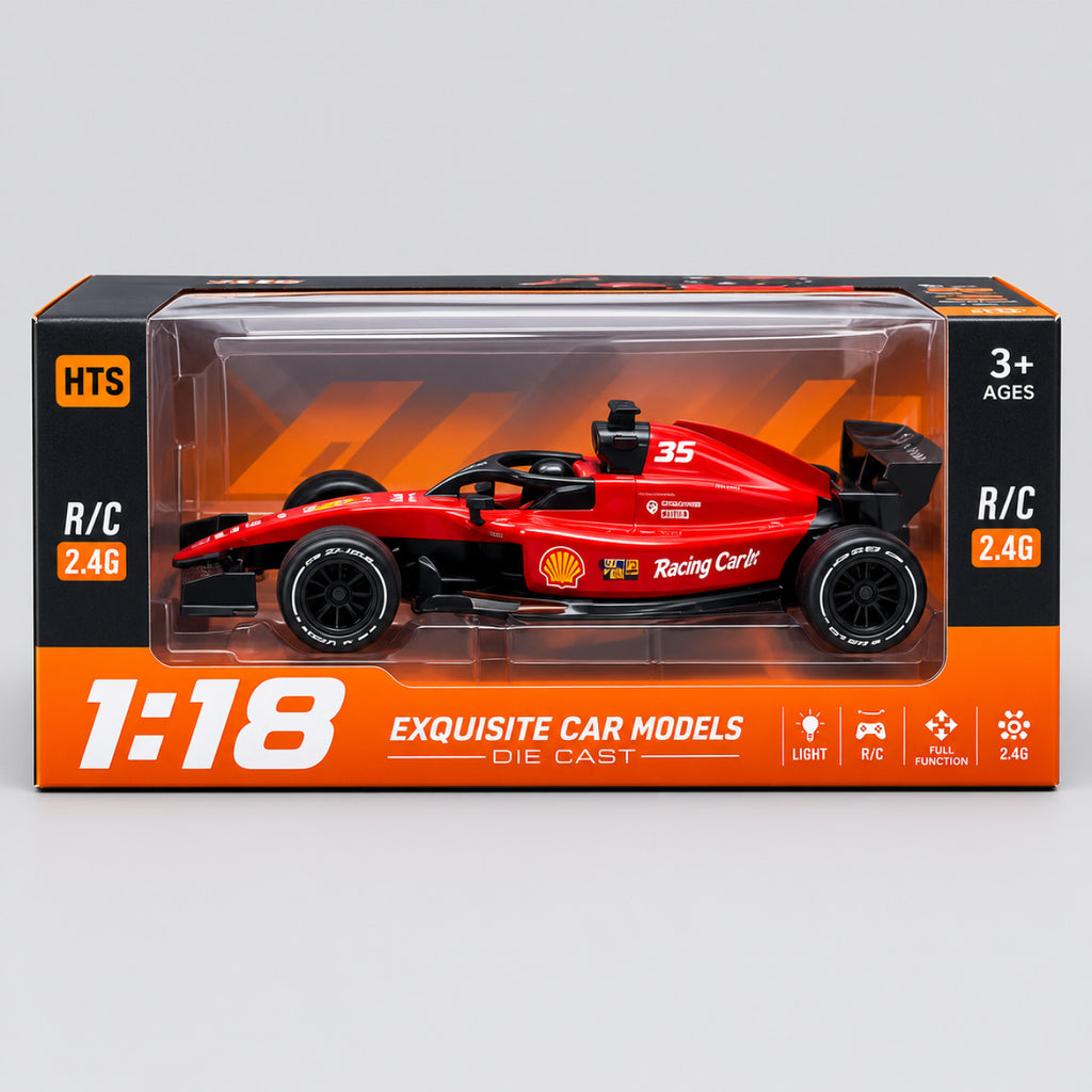 HTS Formula Racing RC Car – 1:18 Scale Remote Control Racing Car with LED Lights & Spray Smoke Effect
