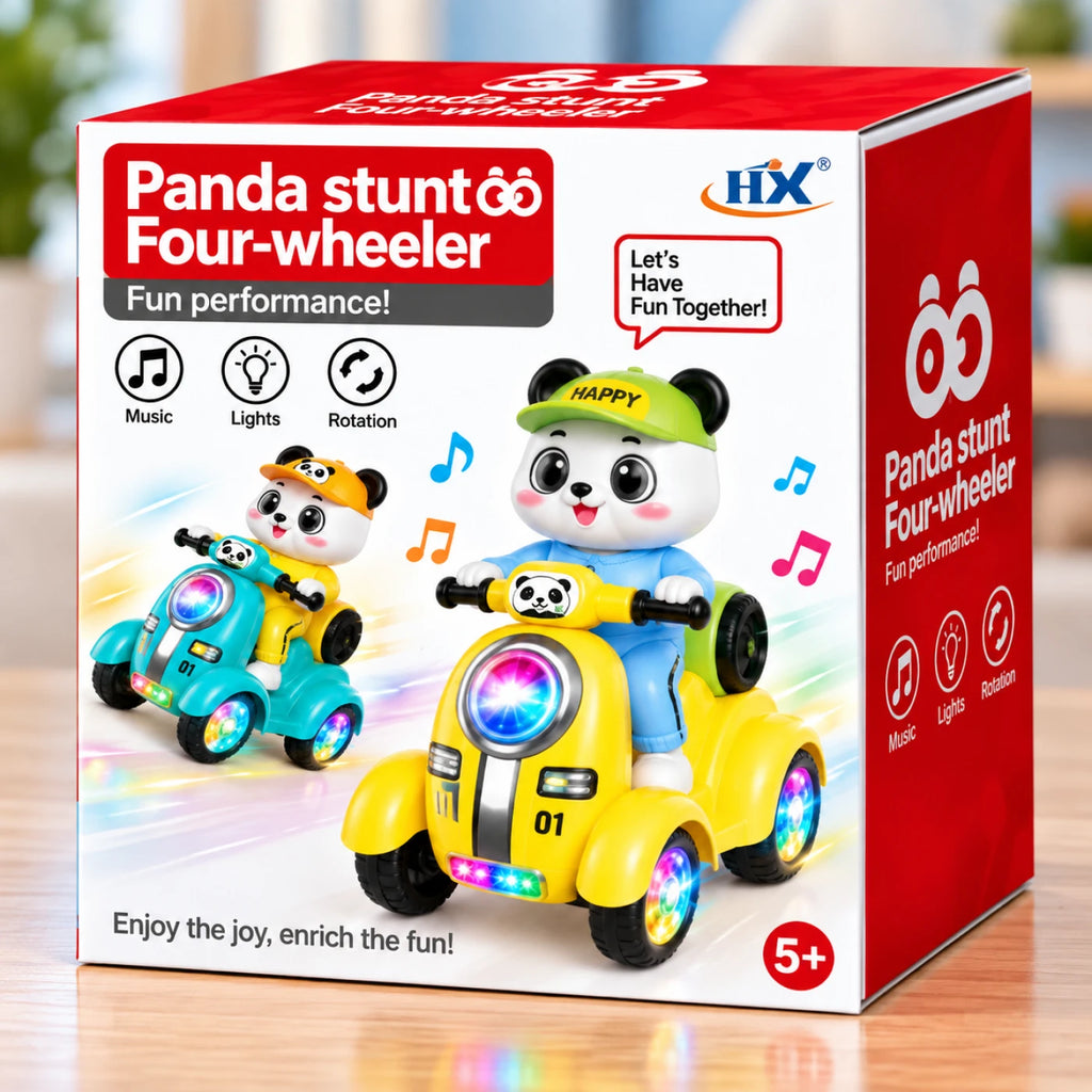 Panda Stunt Four-Wheeler Toy – 360° Rotating Light & Music Ride-On