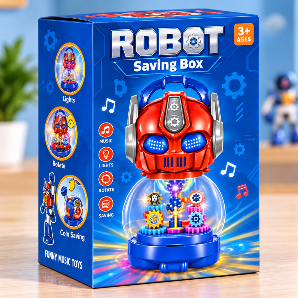 Robot Musical Saving Box – Light-Up Rotating Toy