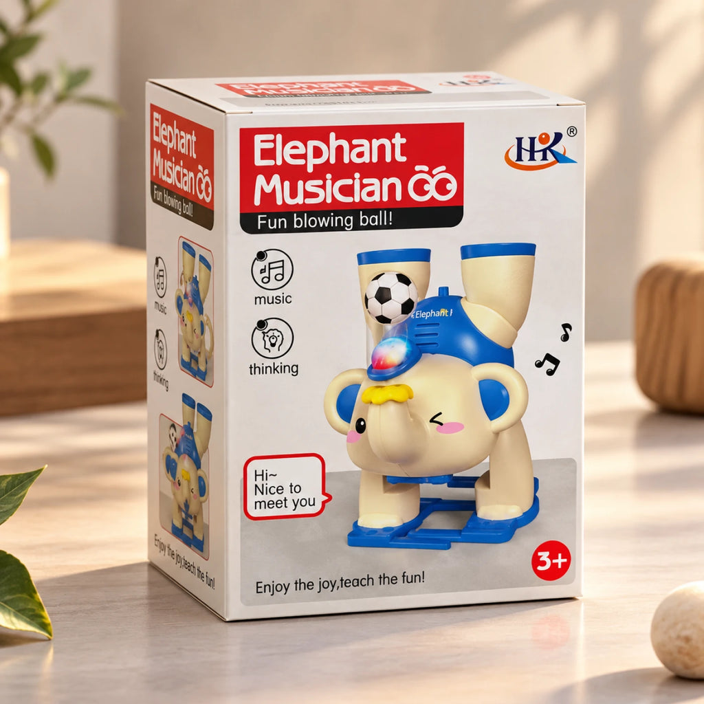 Elephant Musician – Upside-Down Walking Musical Toy with Floating Air-Blow Ball